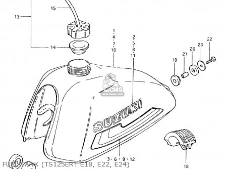 FUEL TANK (TS125ERT E18, E22, E24) - TS125ER 1981 (X) (1 2 4 6 8 9 10 15 16 17 18 E21 E22 E24 E26 E30