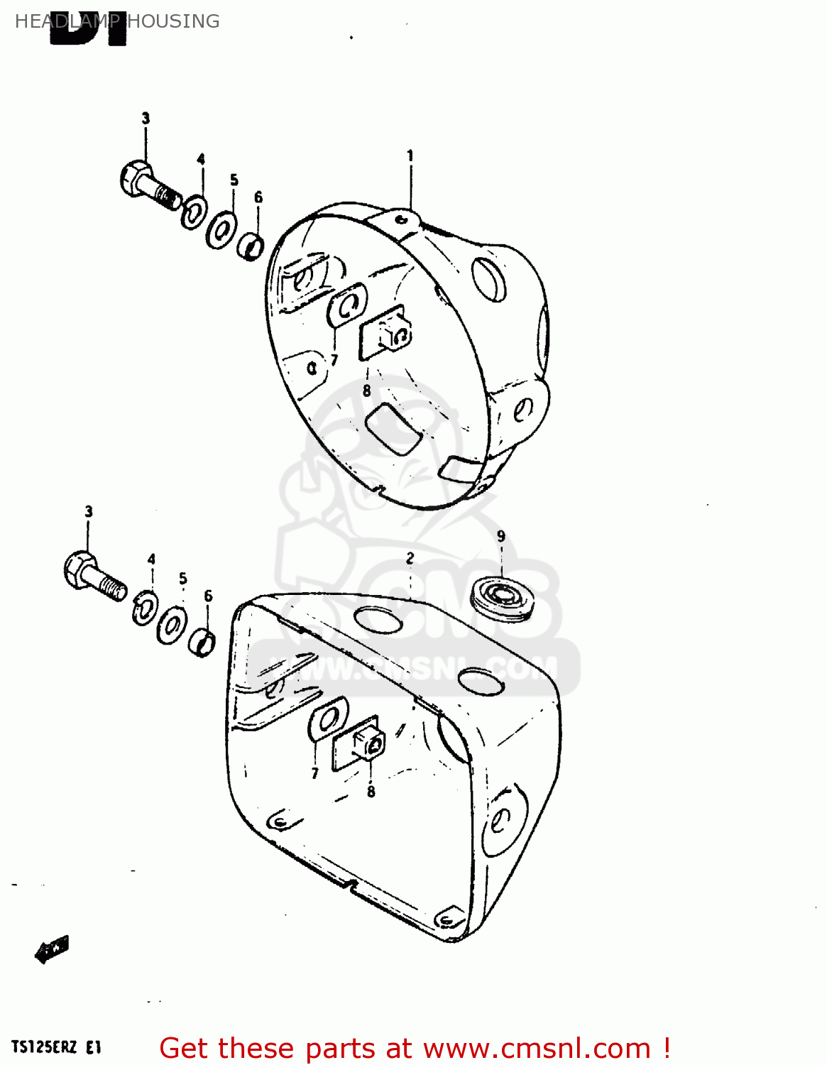 HEADLAMP HOUSING TS125ER 1982 (Z) (1 2 6 E08 E09 E15 E17 E18 E21 E24 E30 E31 E95)