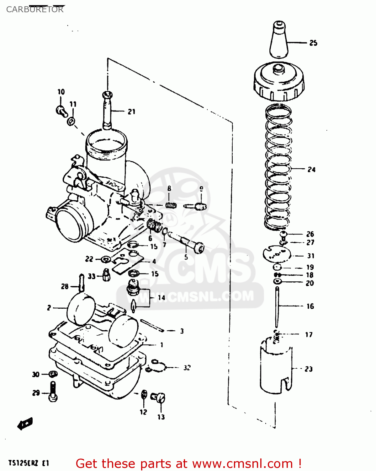 CARBURETOR TS125ER 1982 (Z) (1 2 6 E08 E09 E15 E17 E18 E21 E24 E30 E31 E95)