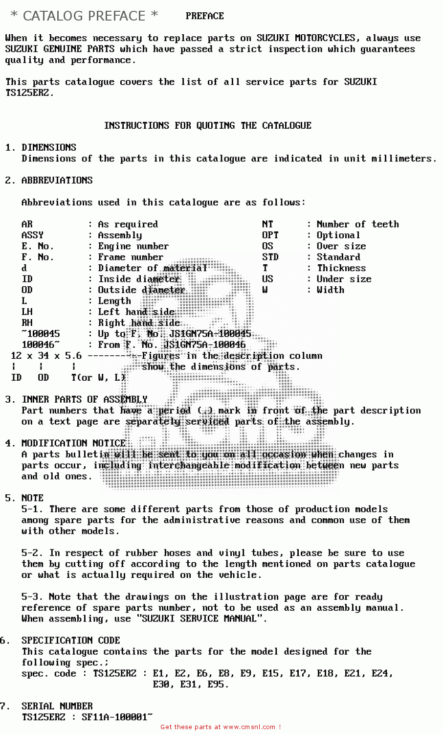 * CATALOG PREFACE * TS125ER 1982 (Z) (1 2 6 E08 E09 E15 E17 E18 E21 E24 E30 E31 E95)