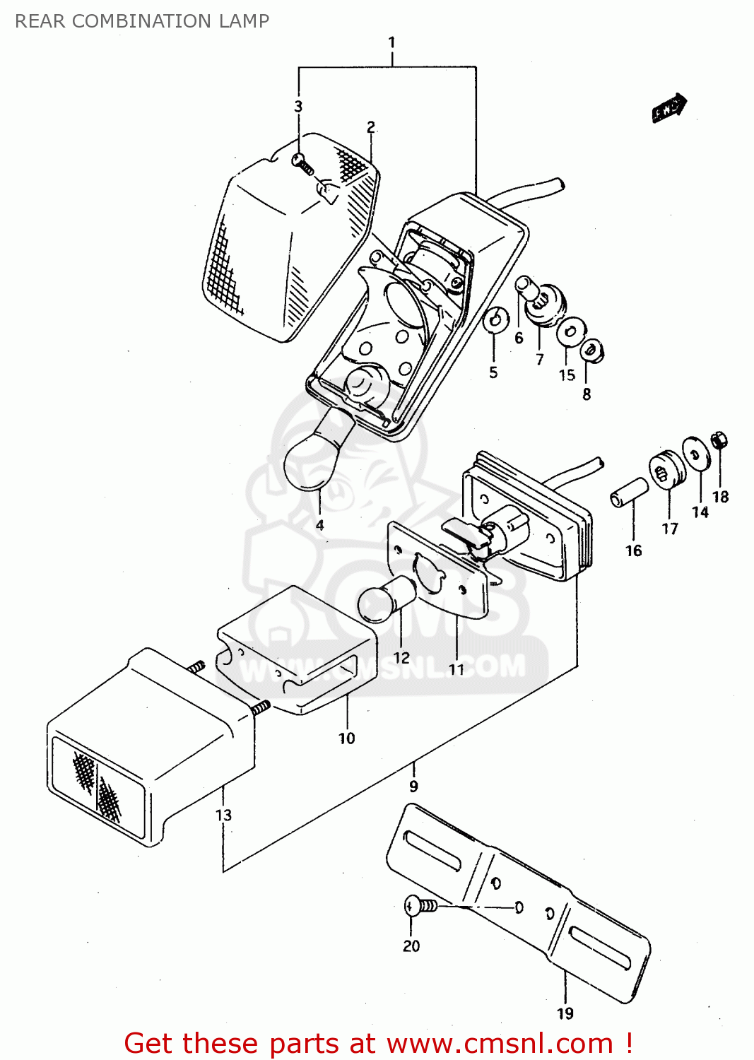 REAR COMBINATION LAMP TS125R 1989 (K) (E02 E04 E15 E17 E18 E21 E24 E34 E53)