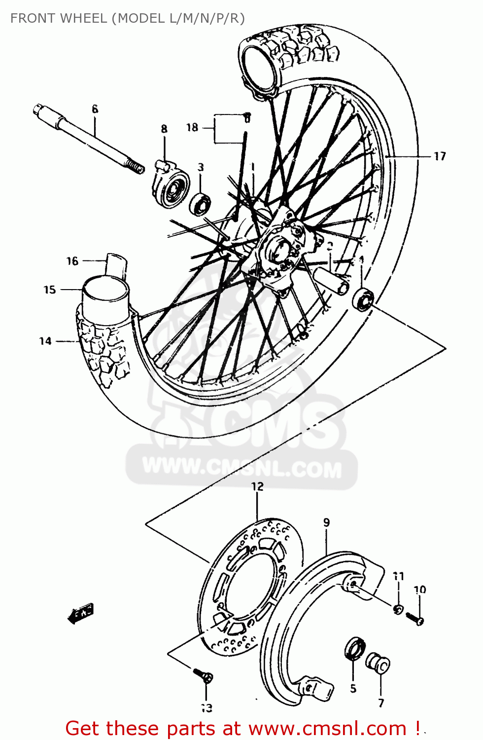 FRONT WHEEL (MODEL L/M/N/P/R) TS125R 1989 (K) (E02 E04 E15 E17 E18 E21 E24 E34 E53)