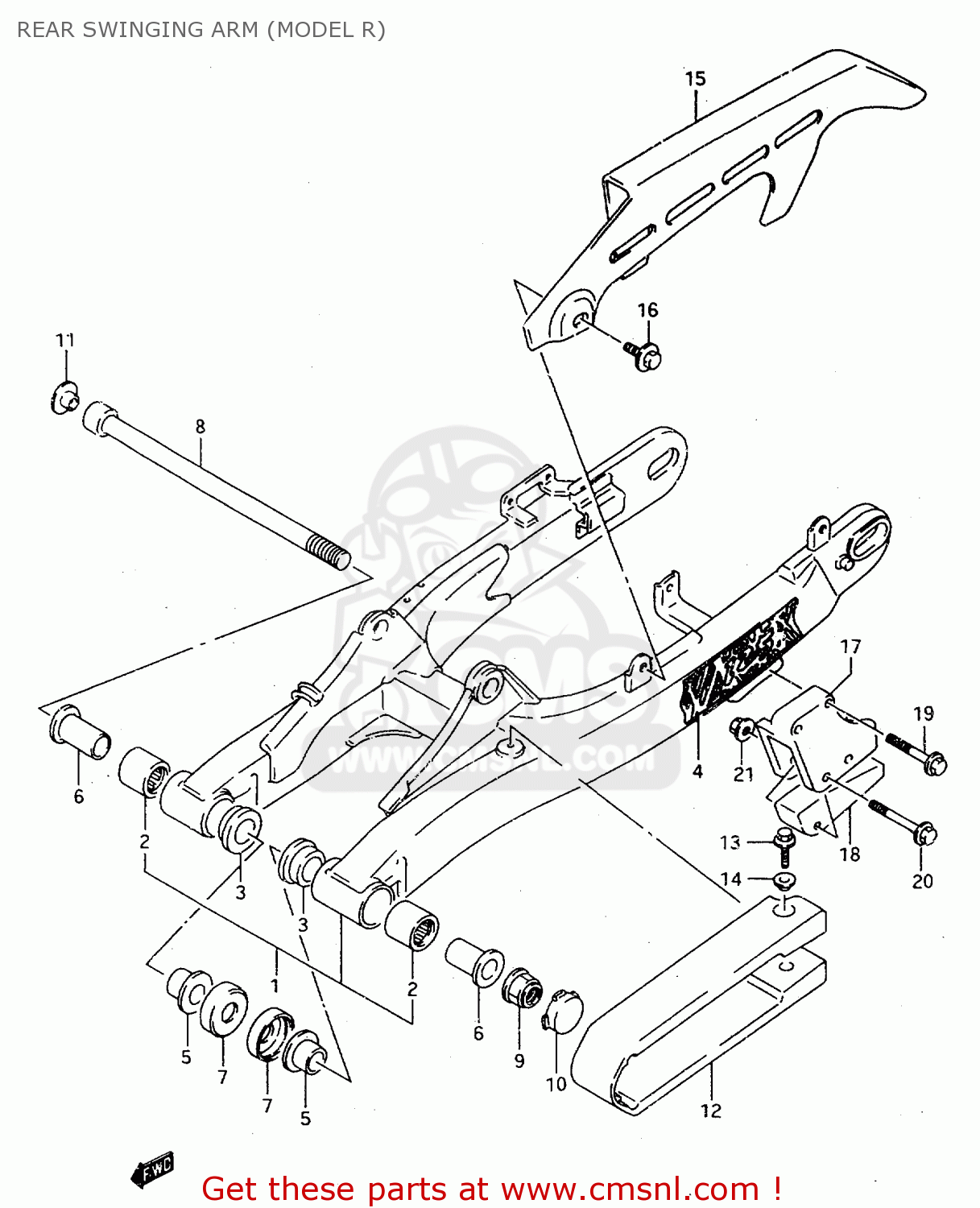 REAR SWINGING ARM (MODEL R) TS125R 1989 (K) (E02 E04 E15 E17 E18 E21 E24 E34 E53)