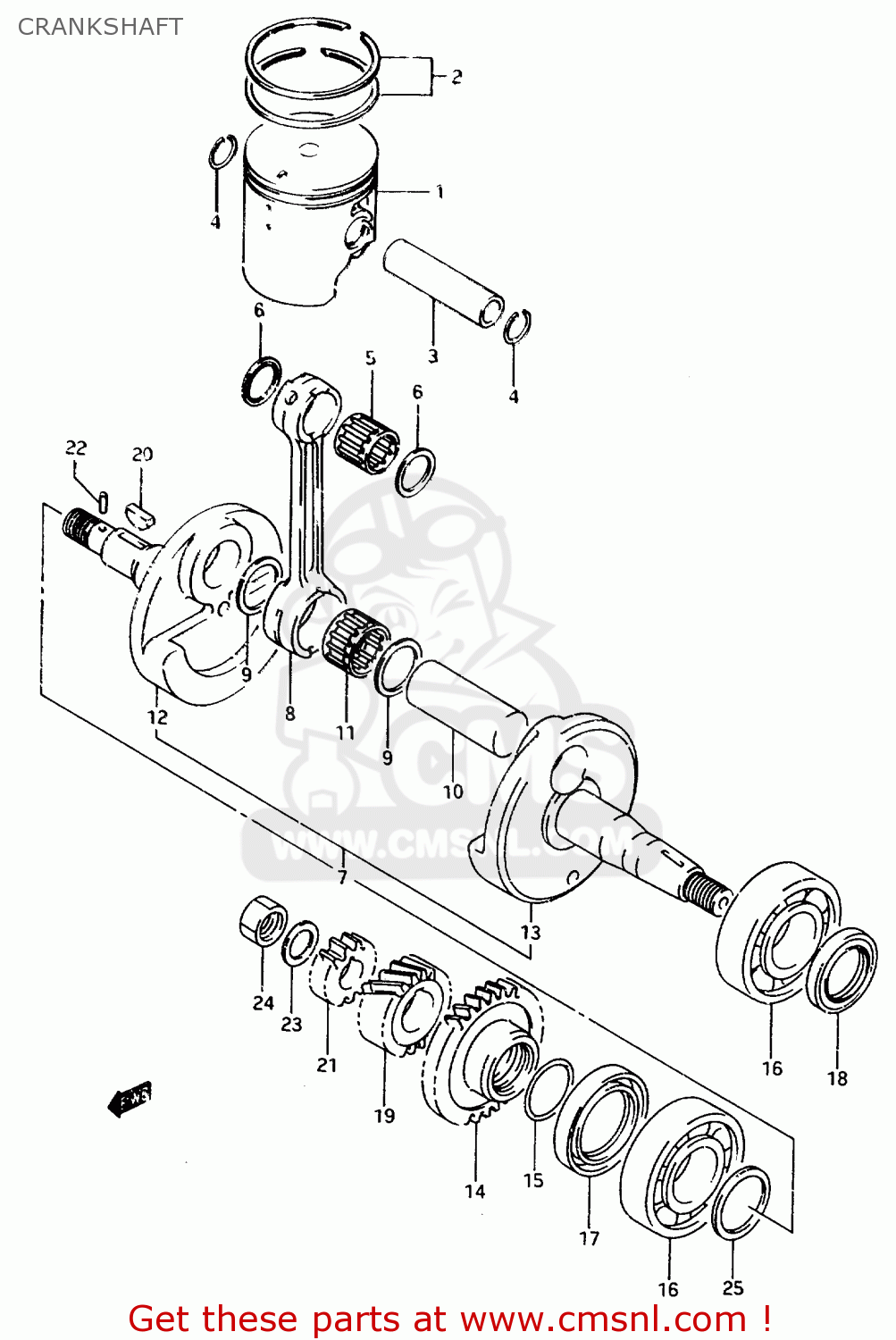 CRANKSHAFT TS125R 1989 (K) (E02 E04 E15 E17 E18 E21 E24 E34 E53)