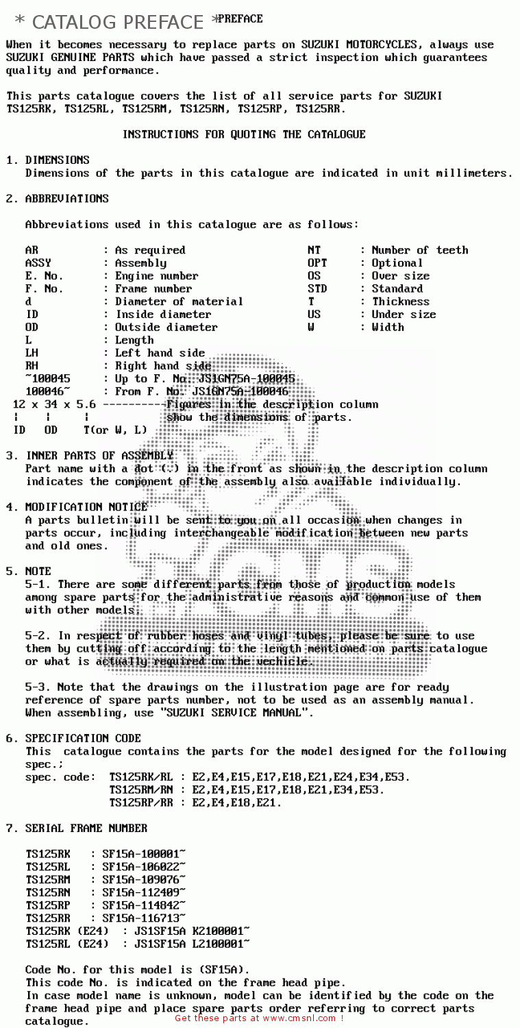 * CATALOG PREFACE * TS125R 1989 (K) (E02 E04 E15 E17 E18 E21 E24 E34 E53)