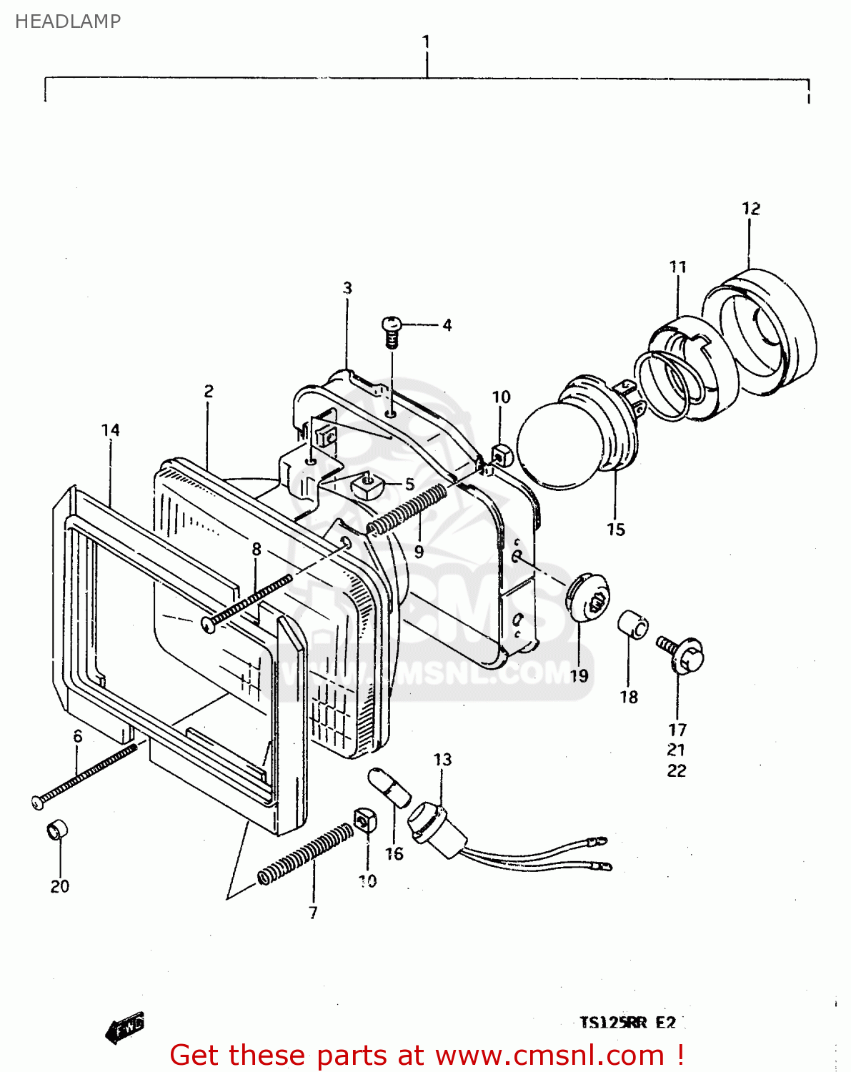 HEADLAMP TS125R 1990 (L) (E02 E04 E15 E17 E18 E21 E24 E34 E53)
