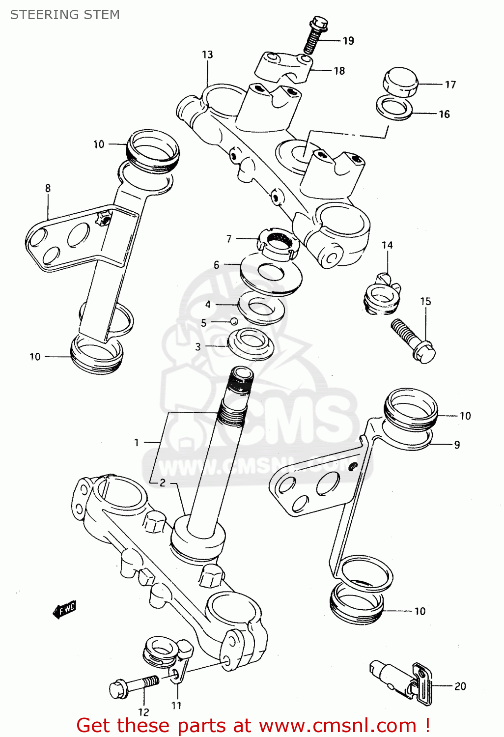 STEERING STEM TS125R 1990 (L) (E02 E04 E15 E17 E18 E21 E24 E34 E53)