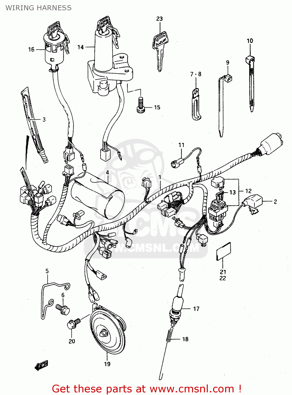 WIRING HARNESS TS125R 1993 (P) (E02 E04 E18 E21)