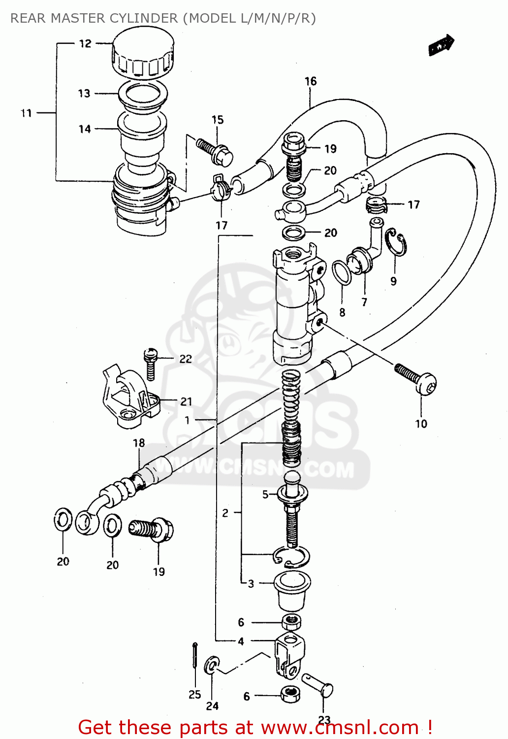 REAR MASTER CYLINDER (MODEL L/M/N/P/R) TS125R 1994 (R) (E02 E04 E18 E21)