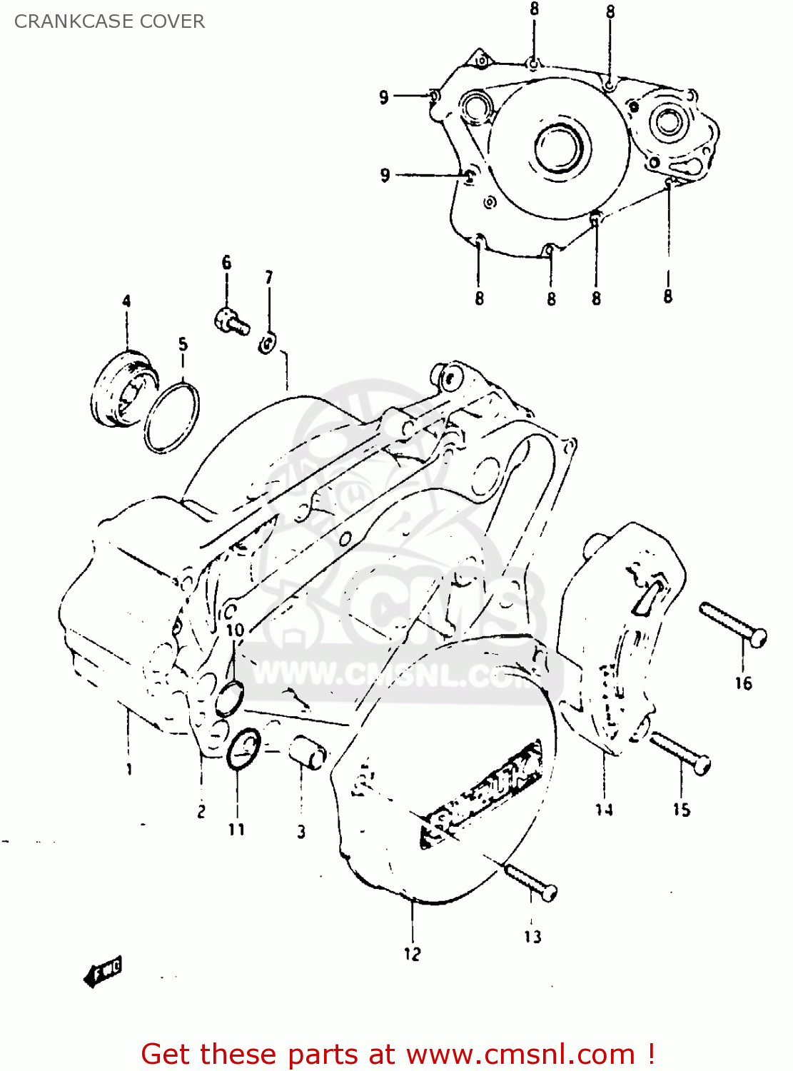 CRANKCASE COVER TS125X 1985 (F) (E01 E02 E04 E06 E15 E17 E18 E21 E22 E27)
