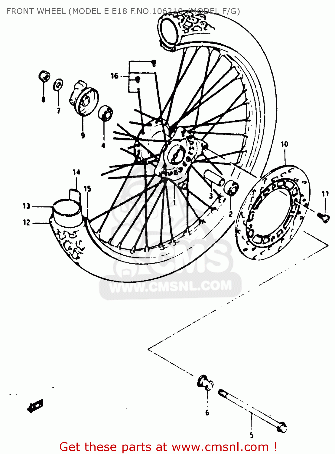 FRONT WHEEL (MODEL E E18 F.NO.106210-/MODEL F/G) TS125X 1985 (F) (E01 E02 E04 E06 E15 E17 E18 E21 E22 E27)