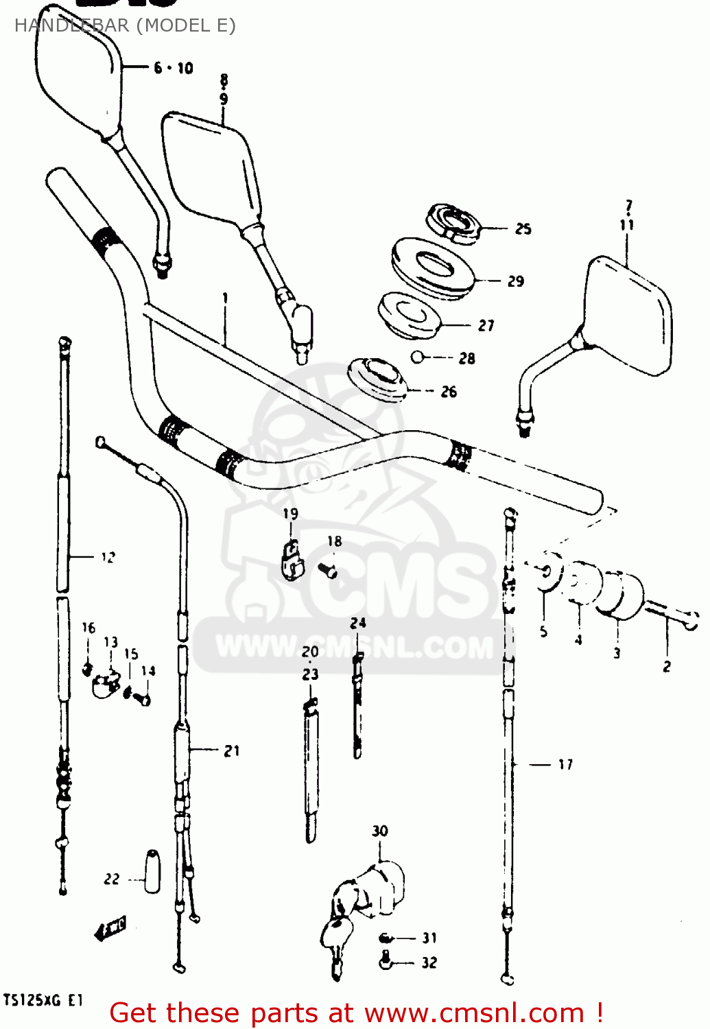 HANDLEBAR (MODEL E) TS125X 1985 (F) (E01 E02 E04 E06 E15 E17 E18 E21 E22 E27)