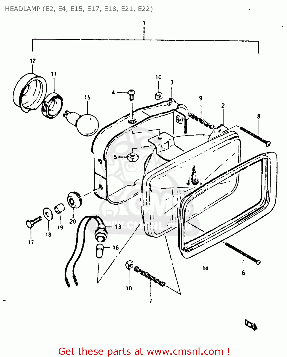 HEADLAMP (E2, E4, E15, E17, E18, E21, E22) TS125X 1986 (G) (E01 E02 E04 E06 E15 E17 E18 E21 E24)