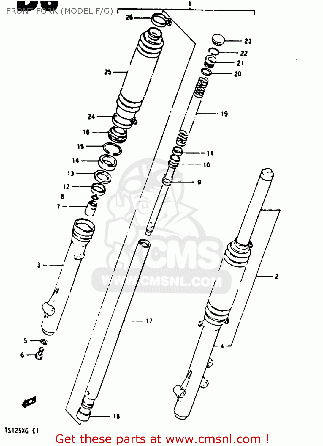 FRONT FORK (MODEL F/G) TS125XU 1984 (E) UNITED KINGDOM (E02)