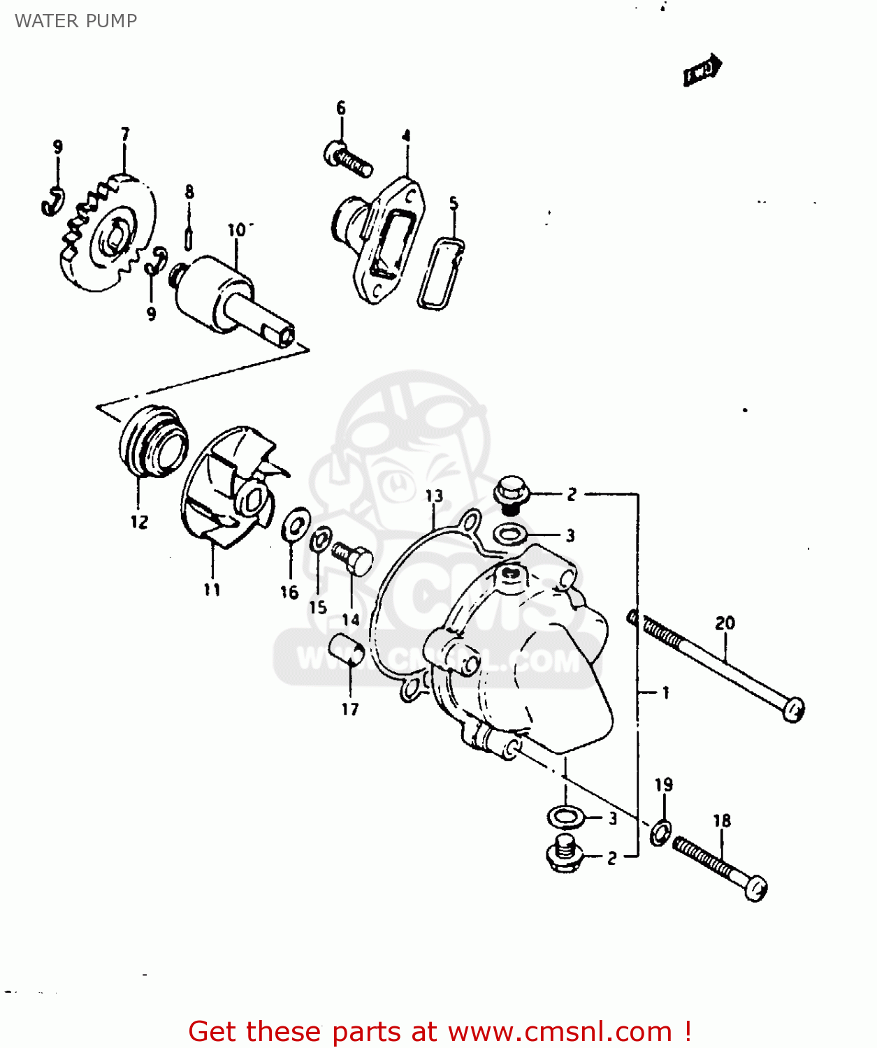 WATER PUMP TS125XU 1984 (E) UNITED KINGDOM (E02)