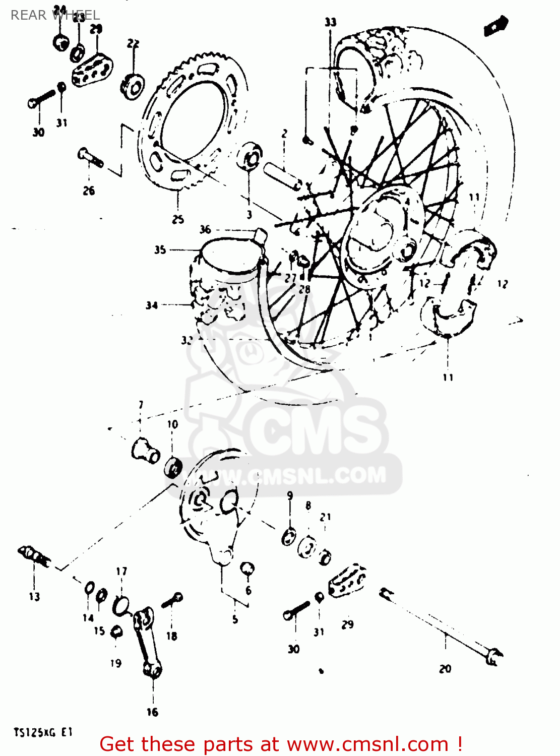 REAR WHEEL TS125XU 1985 (F) UNITED KINGDOM (E02)