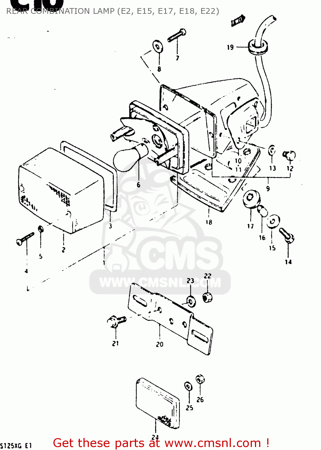 REAR COMBINATION LAMP (E2, E15, E17, E18, E22) TS125XU 1986 (G) UNITED KINGDOM (E02)