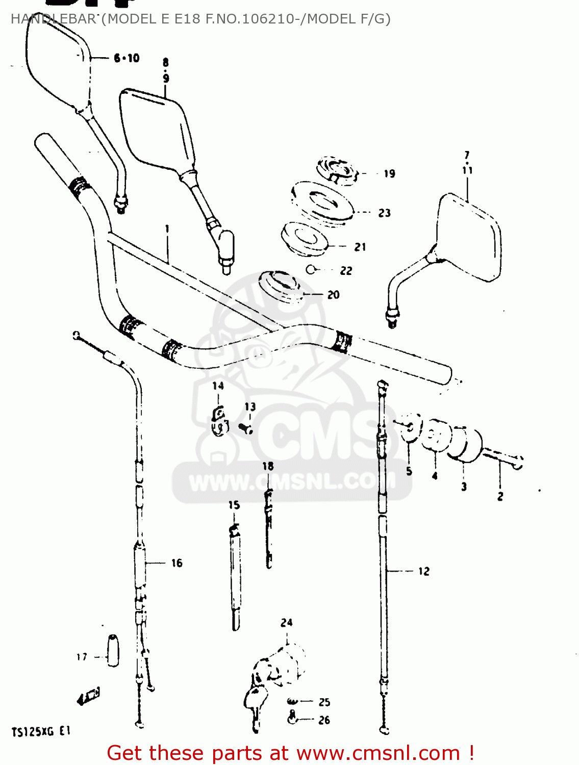 HANDLEBAR (MODEL E E18 F.NO.106210-/MODEL F/G) TS125XU 1986 (G) UNITED KINGDOM (E02)