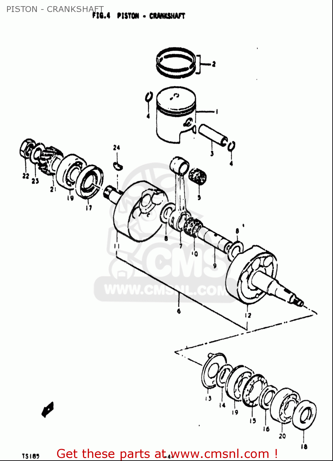 PISTON - CRANKSHAFT TS185 1971 1972 (R) (J) USA (E03)