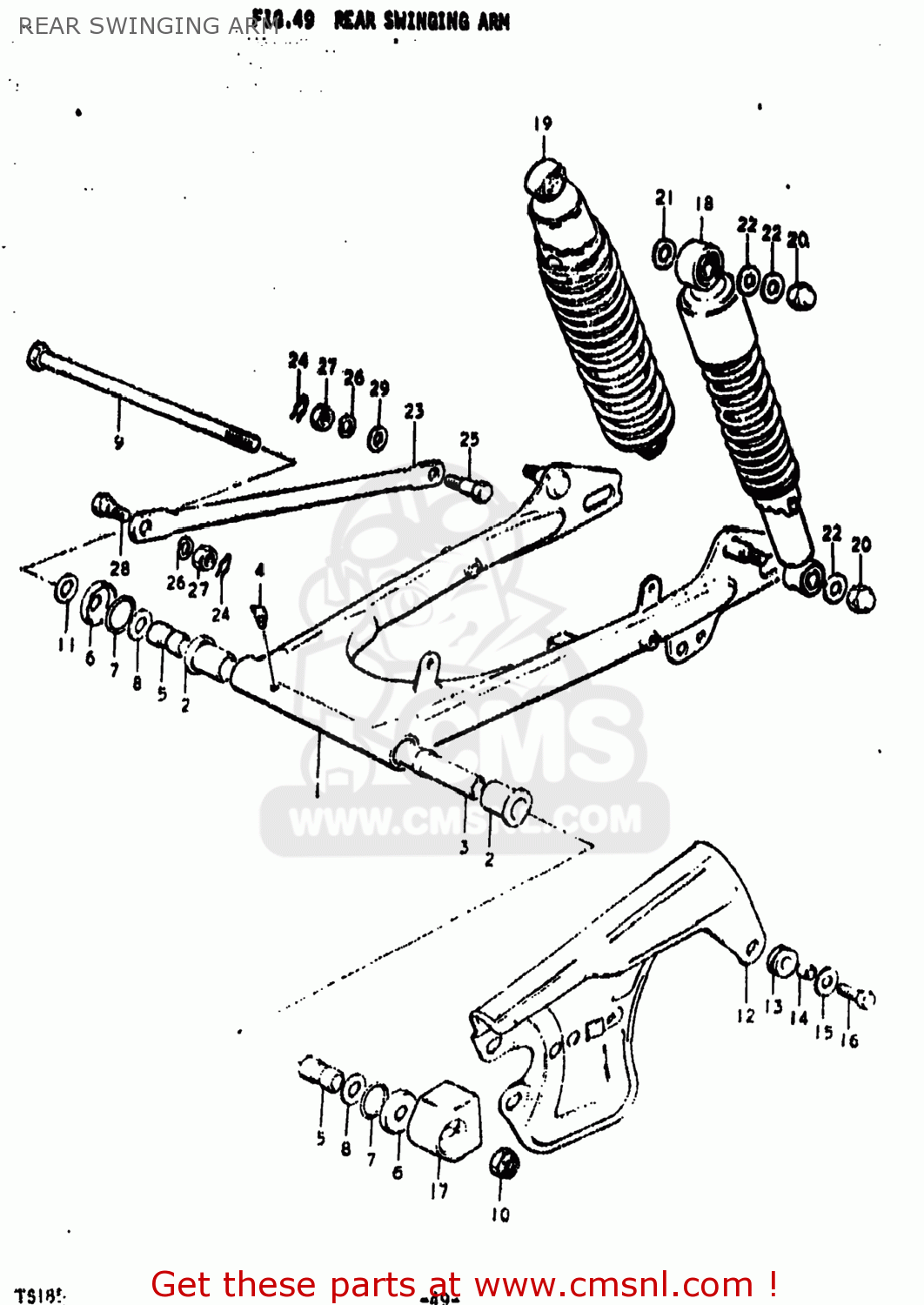 REAR SWINGING ARM TS185 1973 (K) USA (E03)