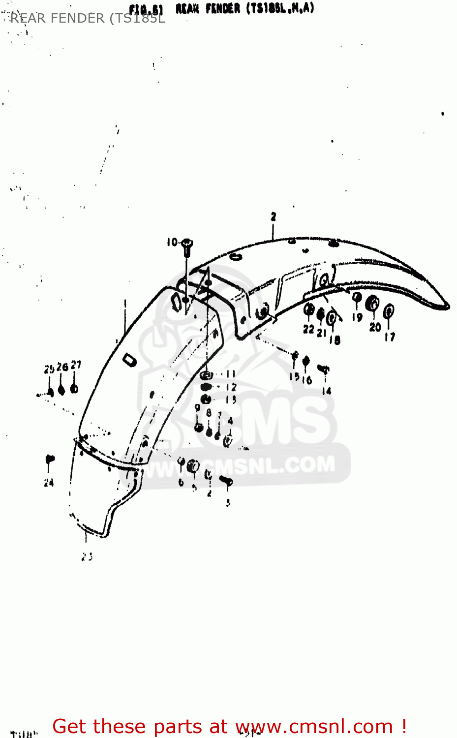 Suzuki TS185 1974 (L) USA (E03) REAR FENDER (TS185L - buy original REAR ...