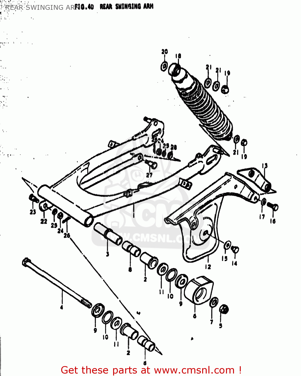 REAR SWINGING ARM TS185 1977 (B) USA (E03)