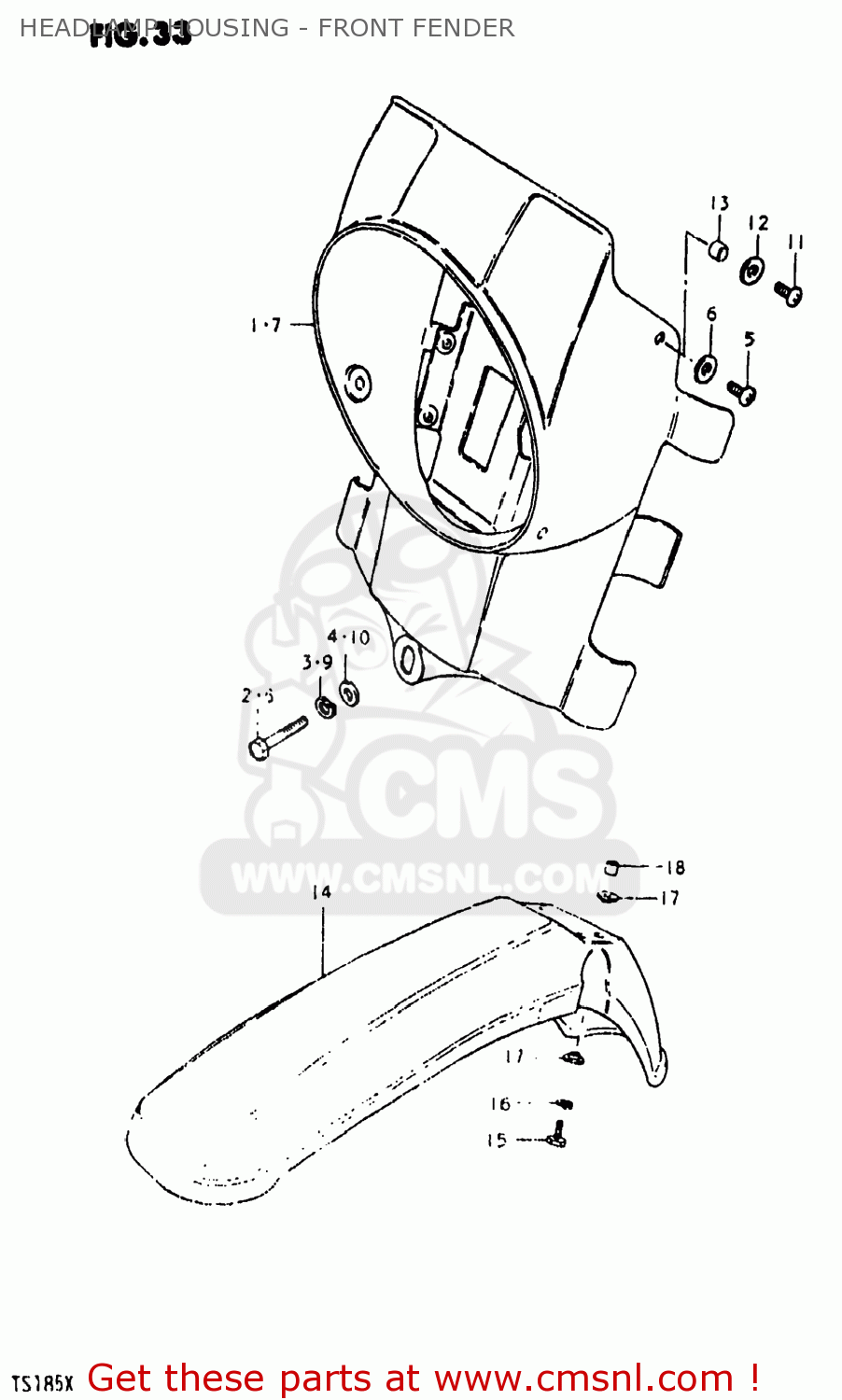 HEADLAMP HOUSING - FRONT FENDER TS185 1981 (X) USA (E03)