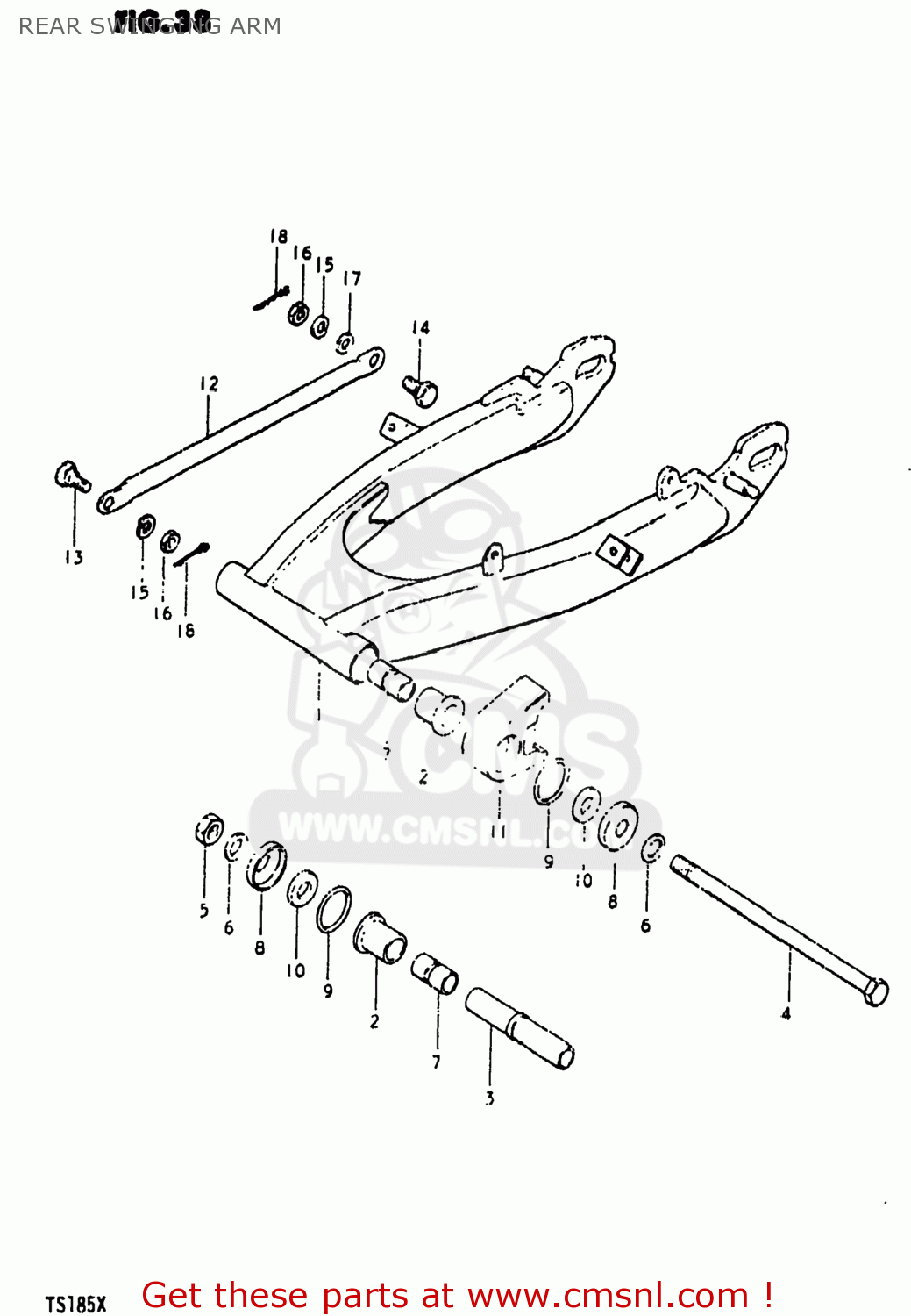 REAR SWINGING ARM TS185 1981 (X) USA (E03)