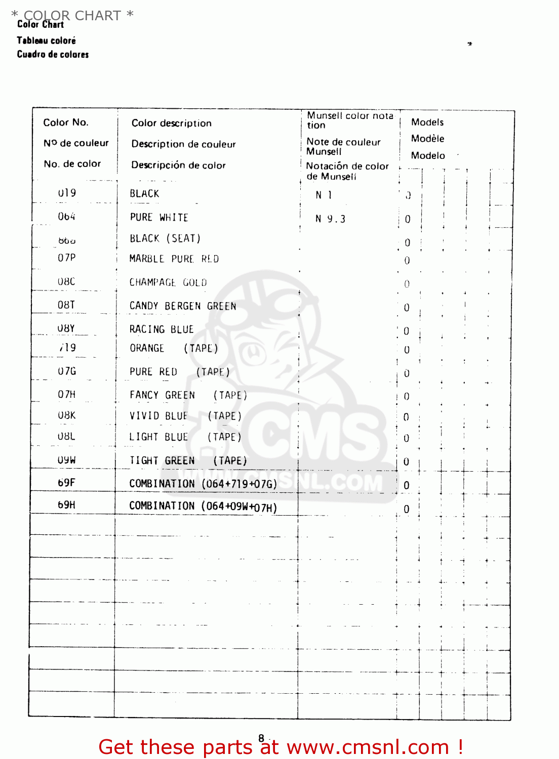 * COLOR CHART * TS185ER 1979 (N) (E01 E02 E04 E21 E24)