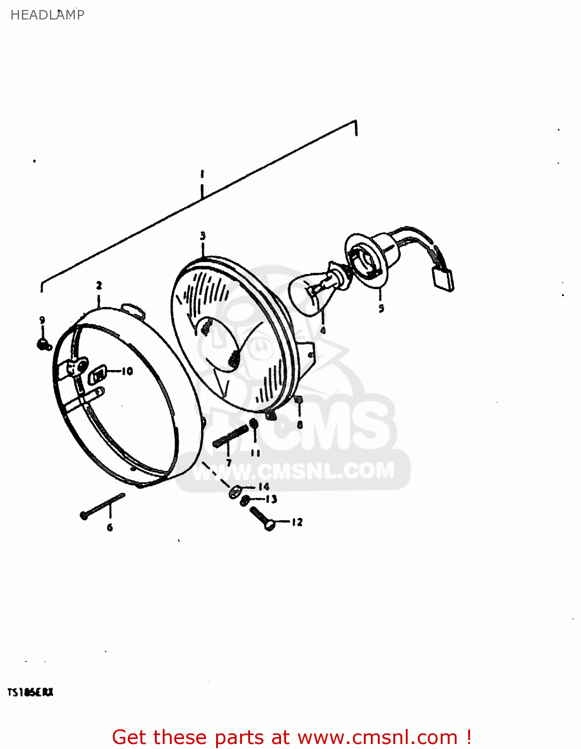 HEADLAMP TS185ER 1980 (T) (01 02 04 09 15 E17 E18 E21 E22 E24 E25 E26 E30