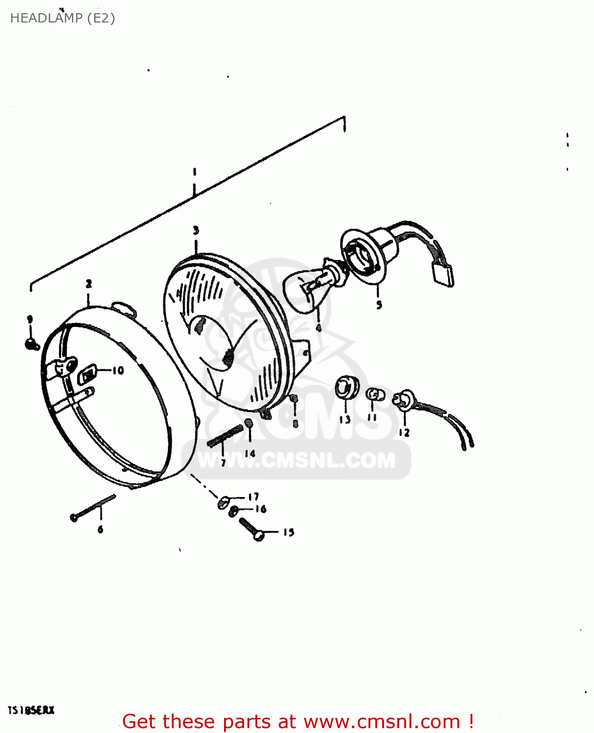 HEADLAMP (E2) TS185ER 1980 (T) (01 02 04 09 15 E17 E18 E21 E22 E24 E25 E26 E30