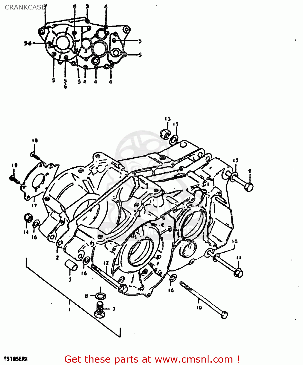 CRANKCASE TS185ER 1980 (T) (01 02 04 09 15 E17 E18 E21 E22 E24 E25 E26 E30