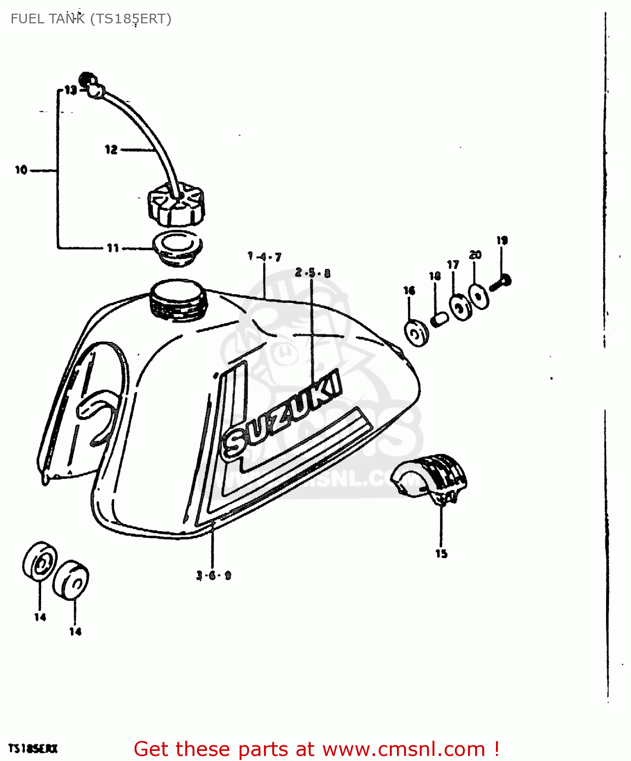 FUEL TANK (TS185ERT) TS185ER 1980 (T) (01 02 04 09 15 E17 E18 E21 E22 E24 E25 E26 E30