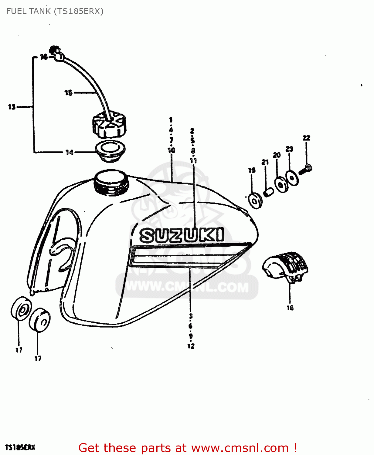 FUEL TANK (TS185ERX) TS185ER 1980 (T) (01 02 04 09 15 E17 E18 E21 E22 E24 E25 E26 E30