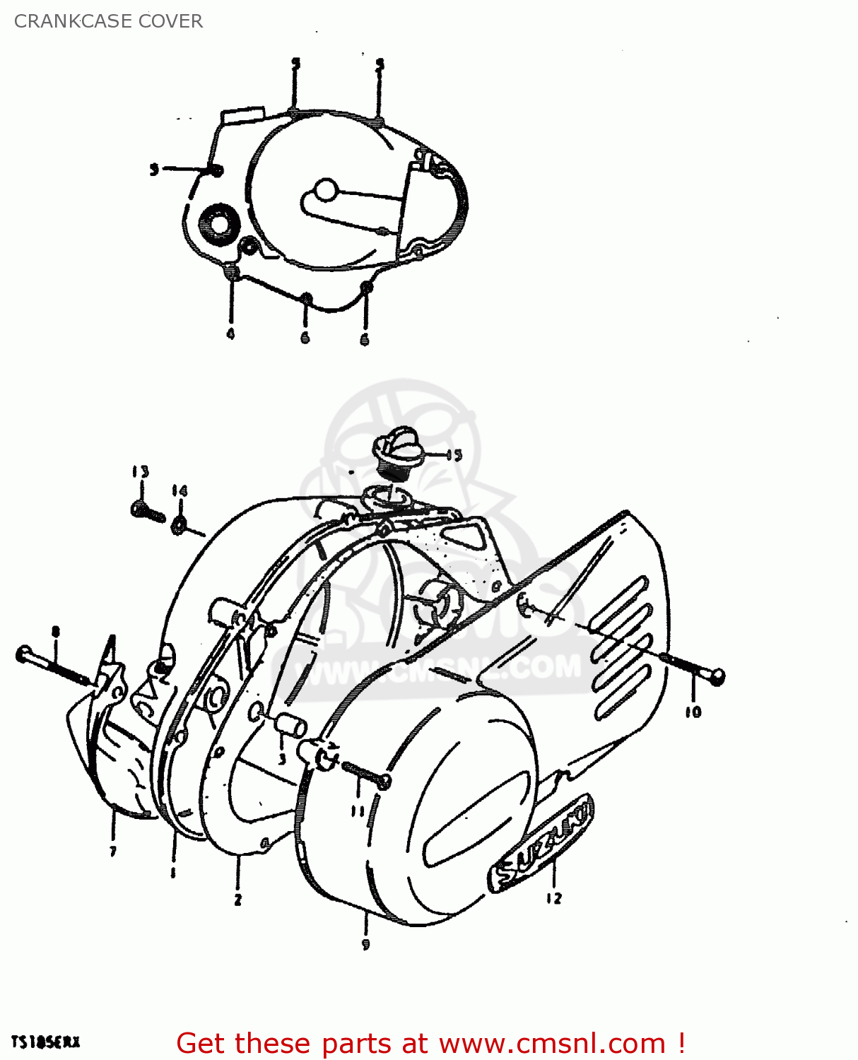 CRANKCASE COVER TS185ER 1980 (T) (01 02 04 09 15 E17 E18 E21 E22 E24 E25 E26 E30