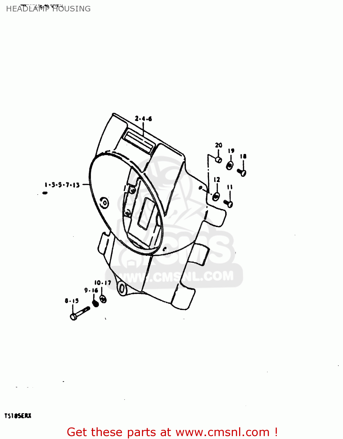 HEADLAMP HOUSING TS185ER 1980 (T) (01 02 04 09 15 E17 E18 E21 E22 E24 E25 E26 E30