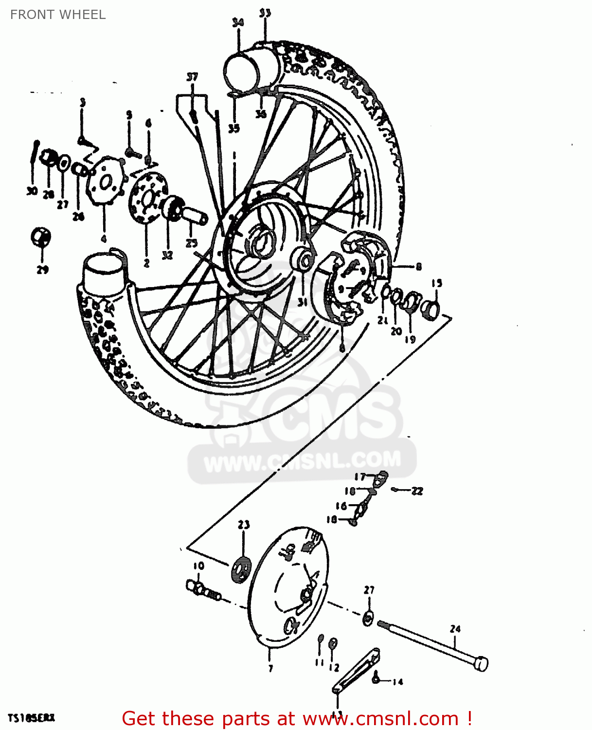 FRONT WHEEL TS185ER 1980 (T) (01 02 04 09 15 E17 E18 E21 E22 E24 E25 E26 E30