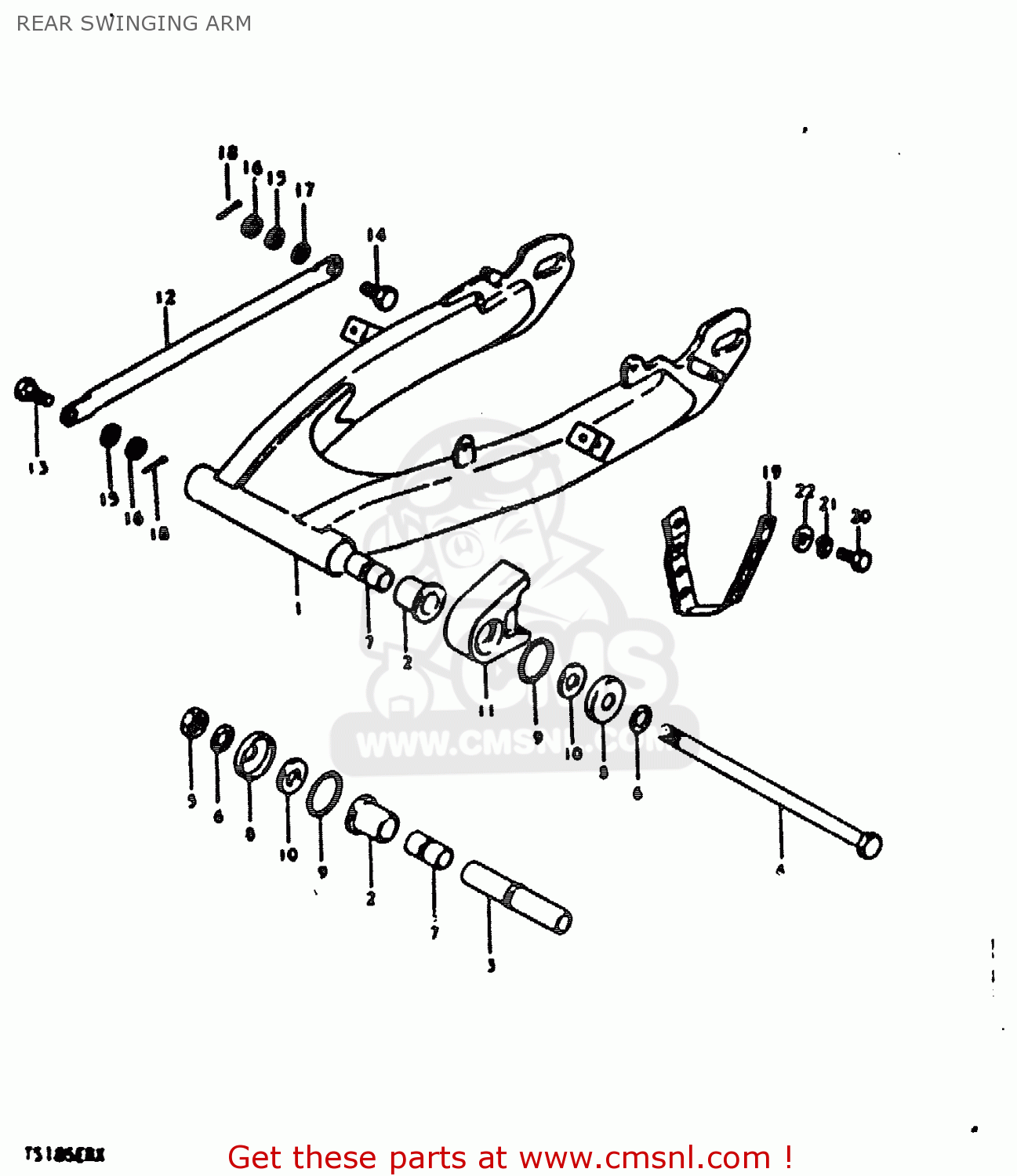 REAR SWINGING ARM TS185ER 1980 (T) (01 02 04 09 15 E17 E18 E21 E22 E24 E25 E26 E30