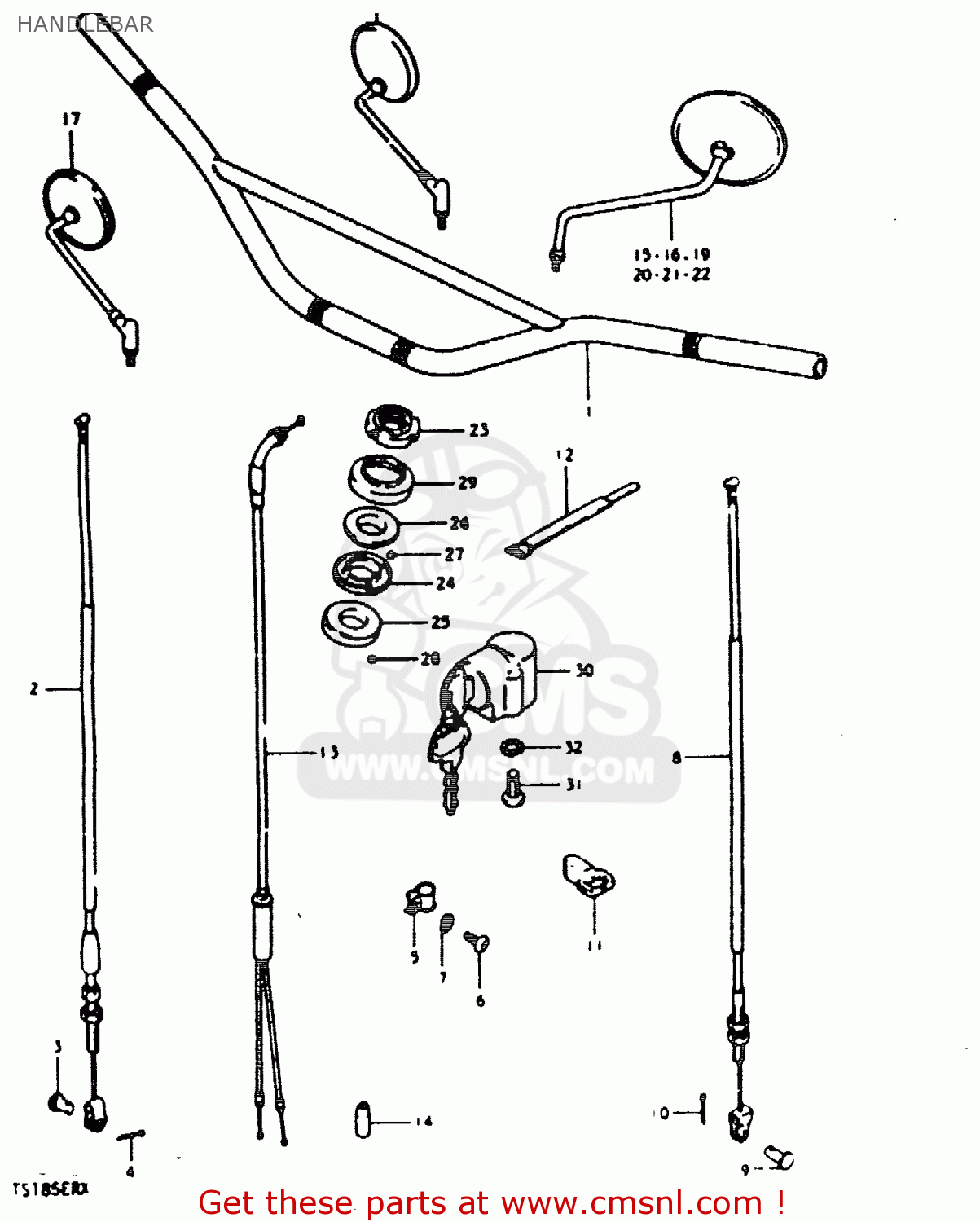 HANDLEBAR TS185ER 1981 (X) (E01 E02 E04 E09 E21 E22 E24 E26 E30)