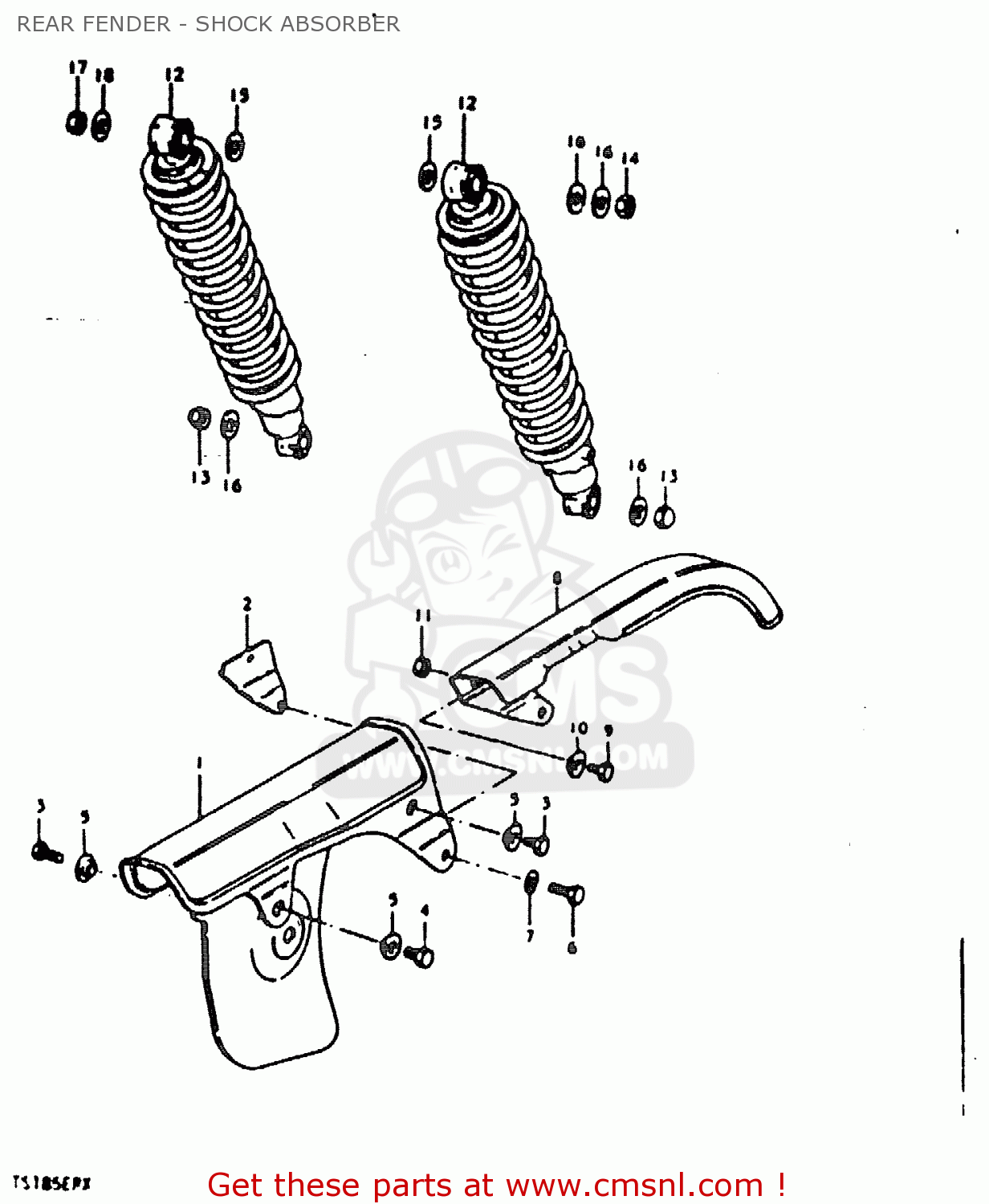 REAR FENDER - SHOCK ABSORBER TS185ER 1981 (X) (E01 E02 E04 E09 E21 E22 E24 E26 E30)
