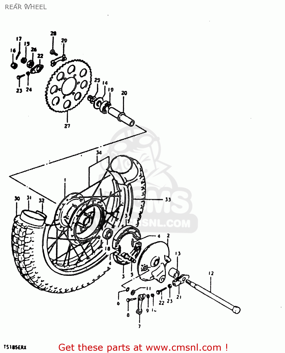 REAR WHEEL TS185ER 1981 (X) (E01 E02 E04 E09 E21 E22 E24 E26 E30)