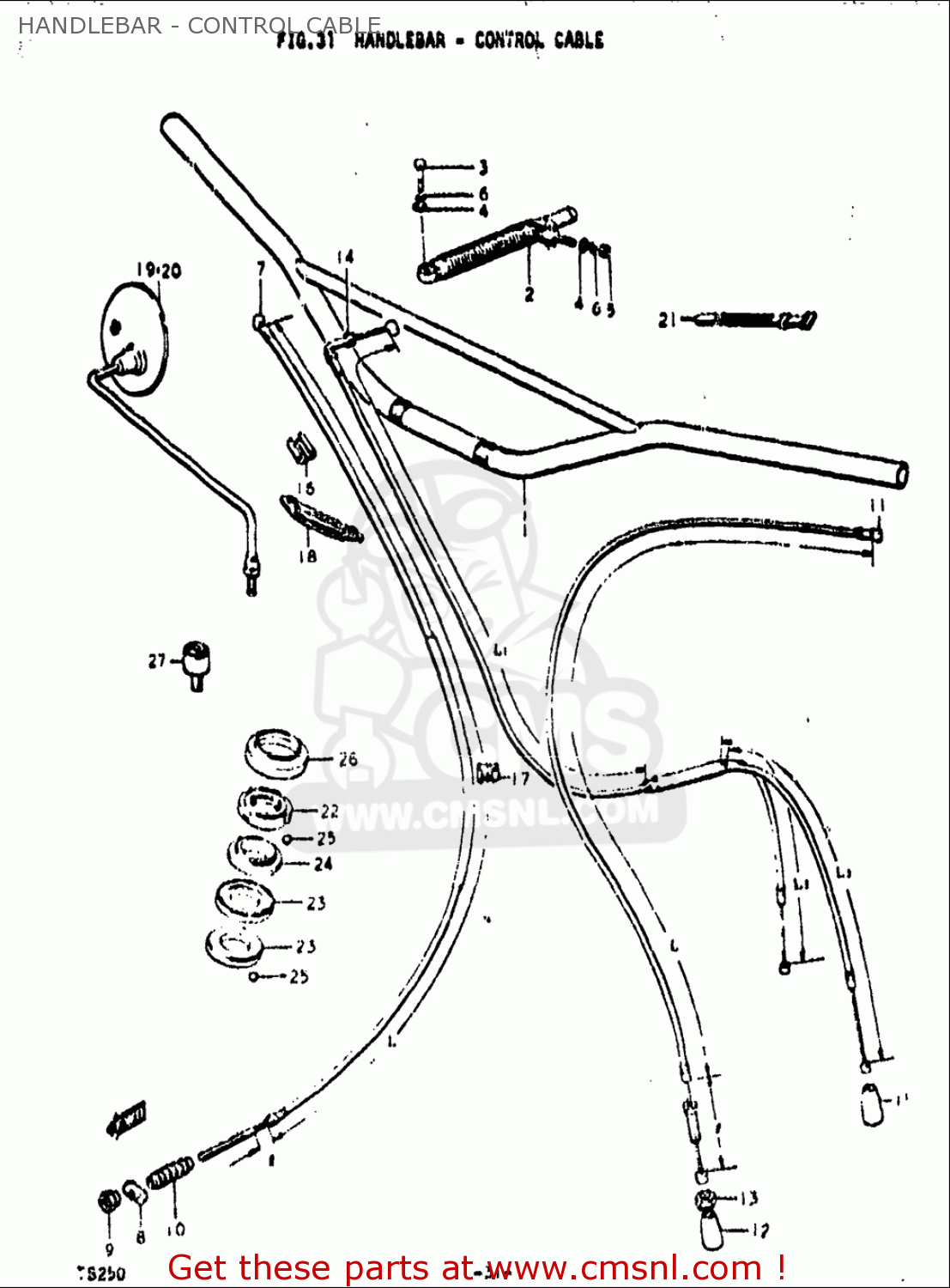 HANDLEBAR - CONTROL CABLE TS250 1971 1972 (R) (J) USA (E03)