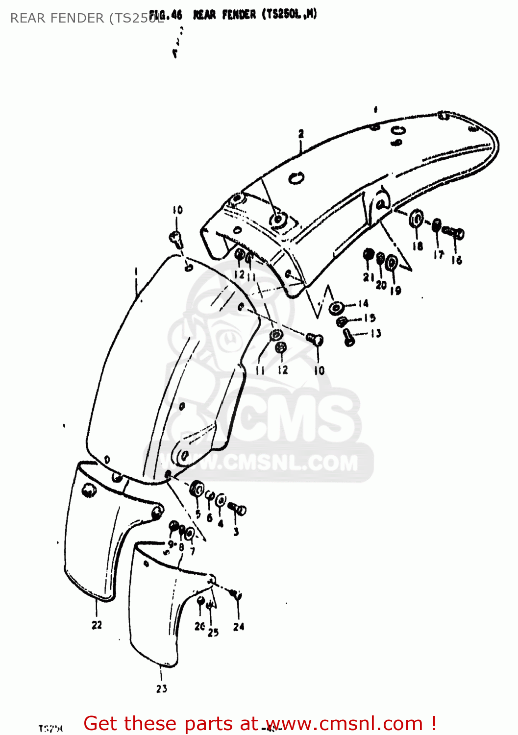 Suzuki TS250 1974 (L) USA (E03) REAR FENDER (TS250L - buy original REAR ...