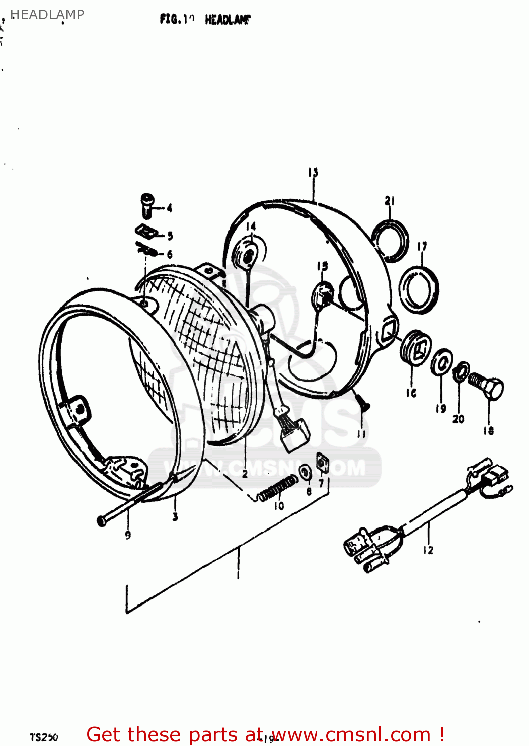 HEADLAMP TS250 1976 (A) USA (E03)