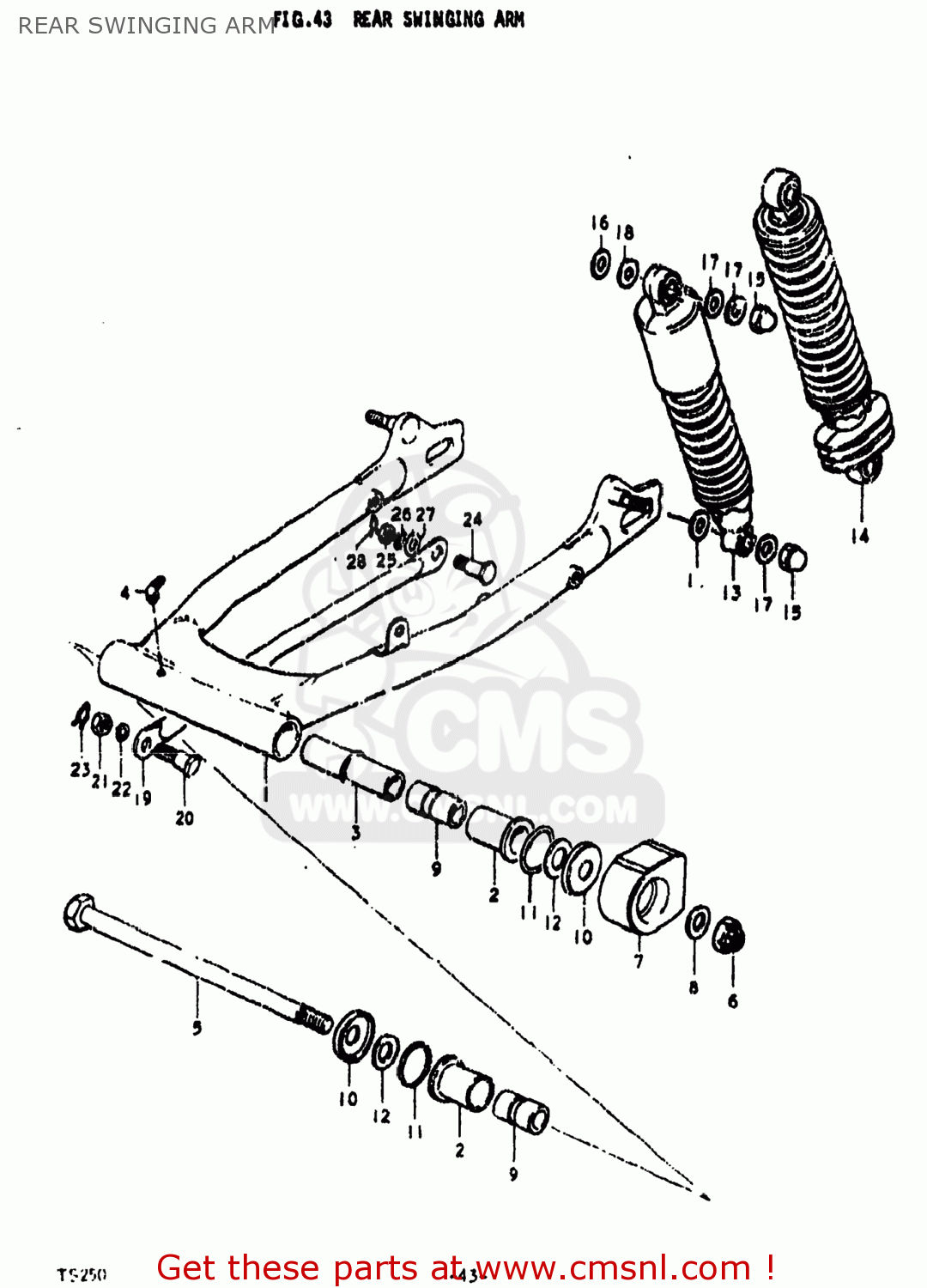 REAR SWINGING ARM TS250 1976 (A) USA (E03)