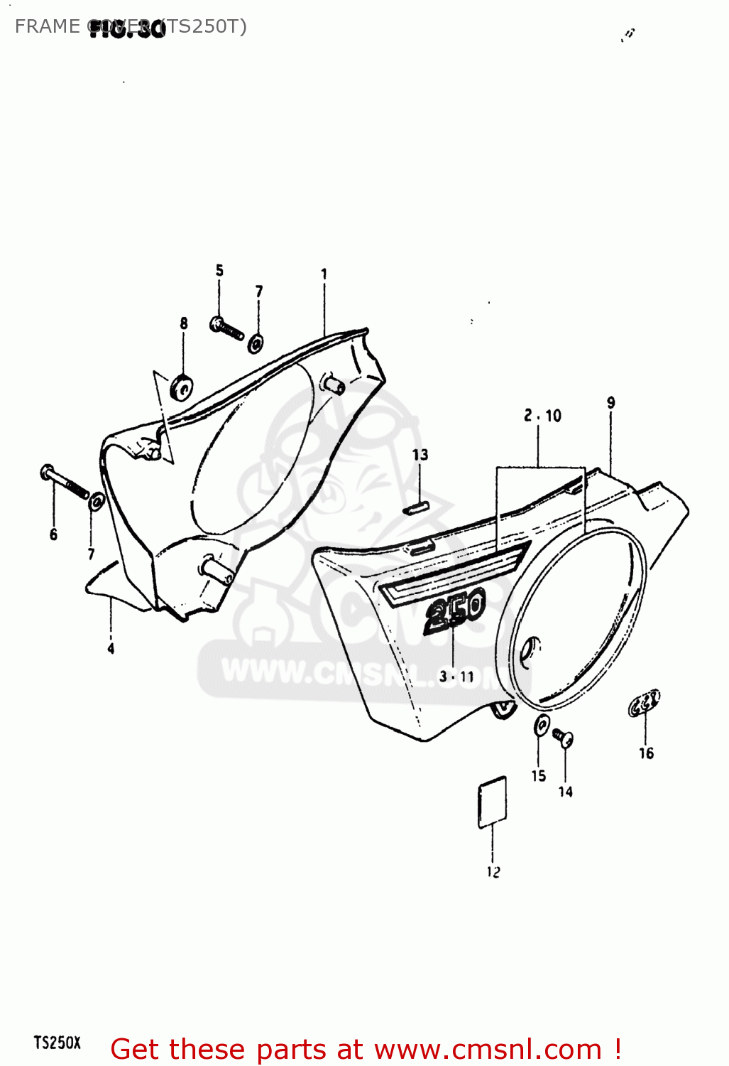 Suzuki TS250 1980 (T) USA (E03) FRAME COVER (TS250T) - buy original ...