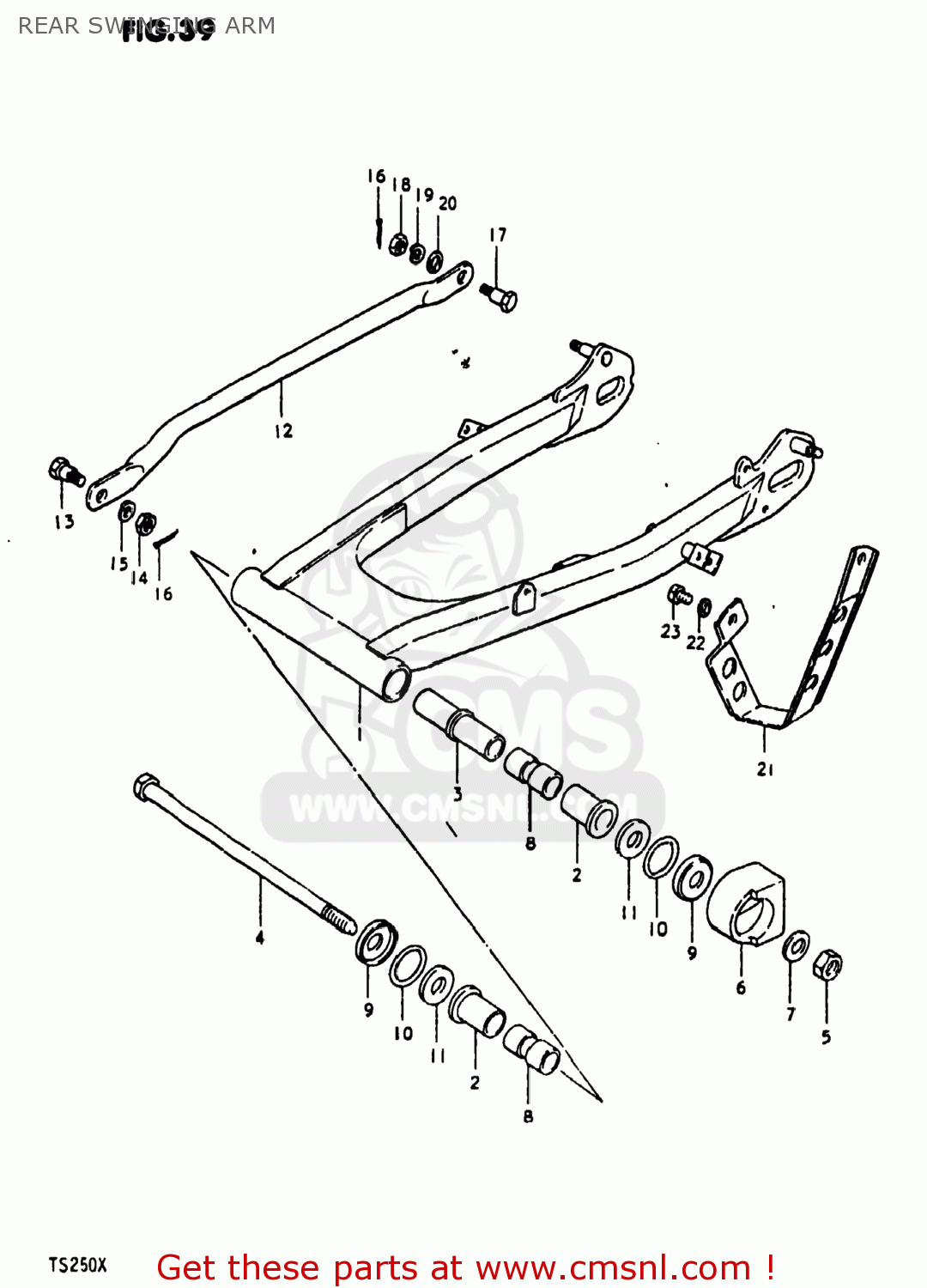 REAR SWINGING ARM TS250 1980 (T) USA (E03)