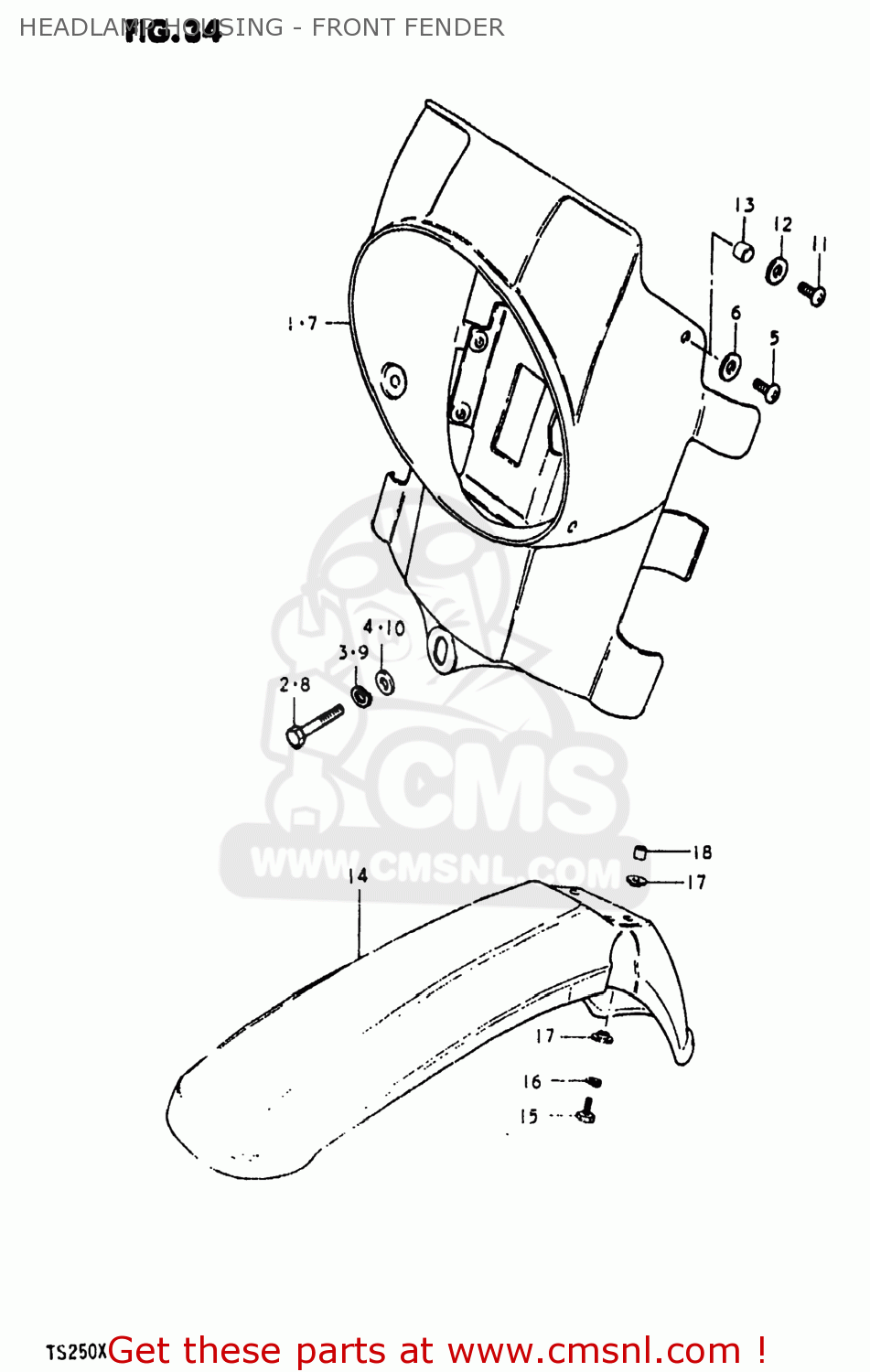 HEADLAMP HOUSING - FRONT FENDER TS250 1981 (X) USA (E03)