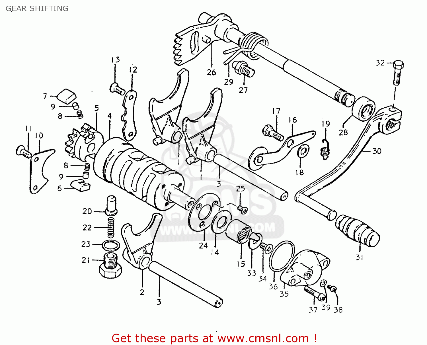 GEAR SHIFTING TS250ER 1979 (N) (E01 E02 E04 E16 E18 E22 E24 E39)