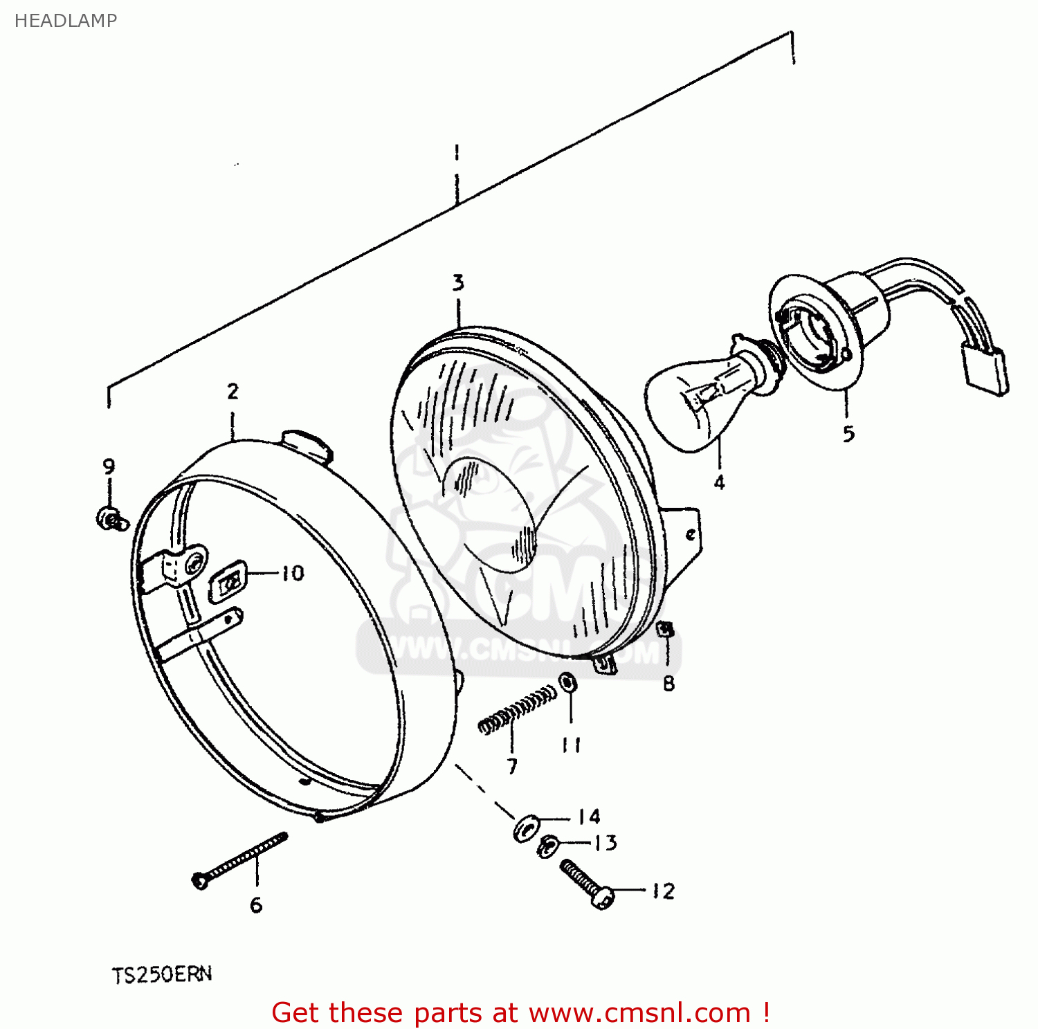 HEADLAMP TS250ER 1979 (N) (E01 E02 E04 E16 E18 E22 E24 E39)